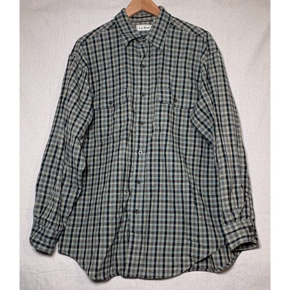Vintage LL Bean Mens Plaid Flannel Button Up‎ Shirt Outdoors Hong Kong Sz L